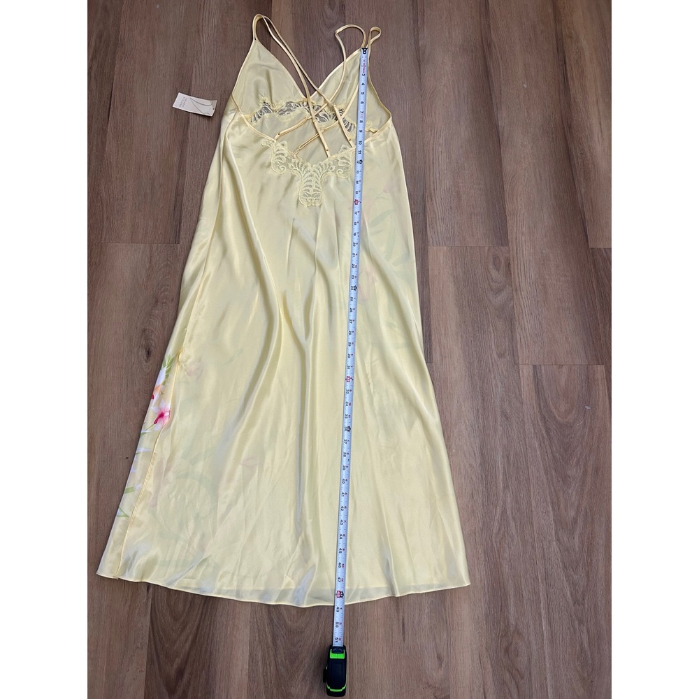 Vintage Yellow Floral Lace Maxi Gown Deadstock 90s Slip Dress M resort‎ beach - Picture 7 of 7
